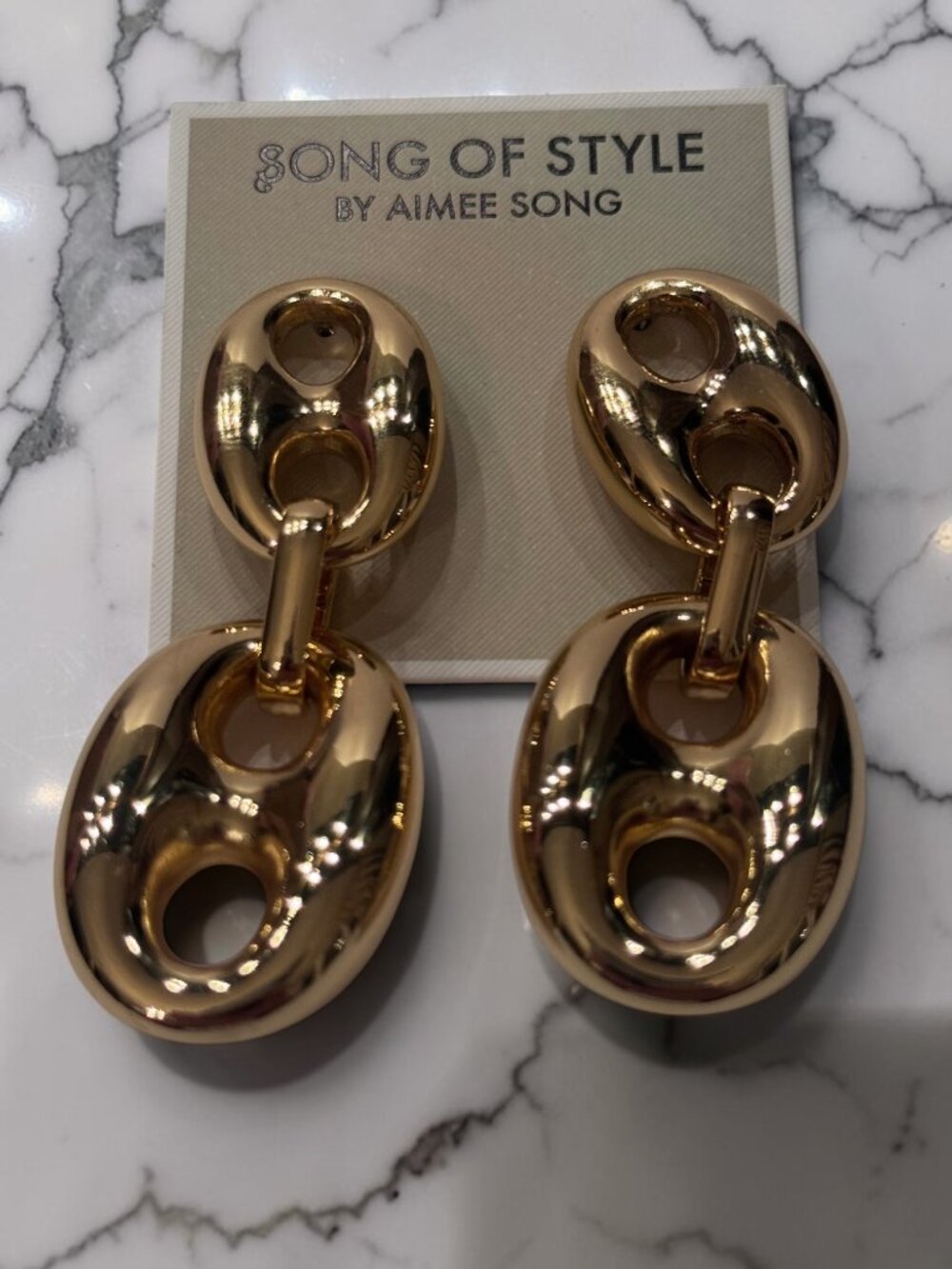 Song of Style by Aimee Song Gold Tone Oval Link Drop Earrings NWT